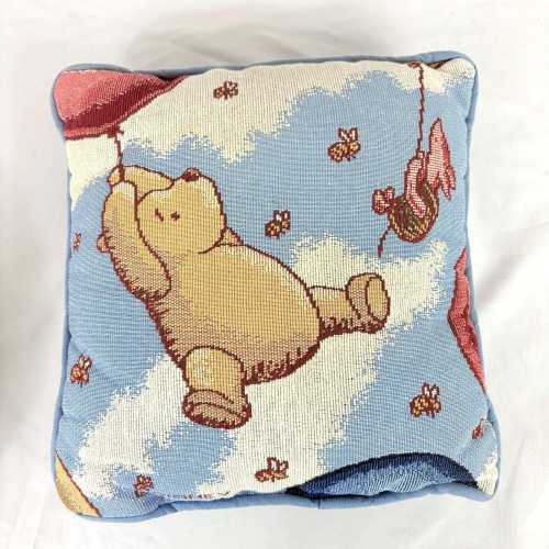 Vtg DISNEY Winnie The Pooh Piglet Tapestry Pillow Balloon Bees Blue 12”