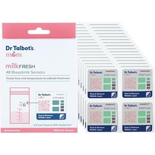 Dr. Talbot's Mom MilkFresh Breast Milk Sensors - Track Freshness of Pumped Milk with App. Manage Storage Bag Inventory, 48 pk.