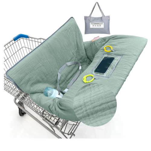 Muslin Shopping Cart Cover for Baby Soft & Breathable High Chair Covers for Restaurant Seat Grocery Cart Cover with Storage Pocket Machine Washable for Infant Toddler Boy Girl, Sage Green