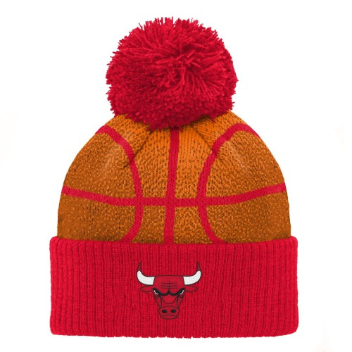 Infant Chicago Bulls Red Basketball Head Cuffed Knit Hat with Pom