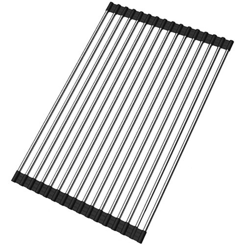Ahyuan Roll up Dish Drying Rack Over The Sink Kitchen Roll up Sink Drying Rack Stainless Still Portable Drainer Foldable Dish Rack (Black, 17.8''X11.8'')