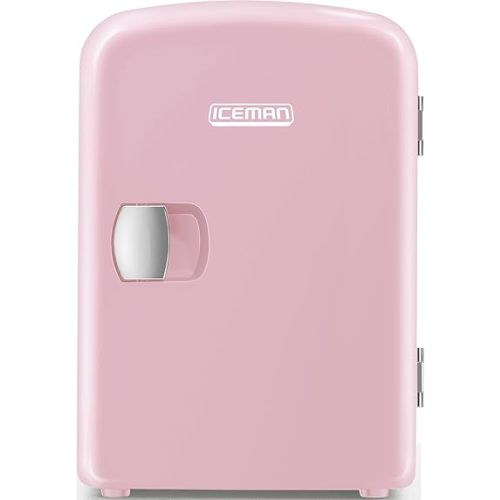 Chefman - Iceman Mini Portable Pink Personal Fridge Cools Or Heats & Provides Compact Storage For Skincare, Snacks, Or 6 12oz Cans W/ A Lightweight 4-liter Capacity To Take On The Go, Pink