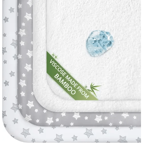 Pack and Play Sheets & Waterproof Terry Pack N Play Mattress Protector Pad Cover 4 Pack, Viscose Made from Bamboo Pack N Play Sheets Set, Grey & White