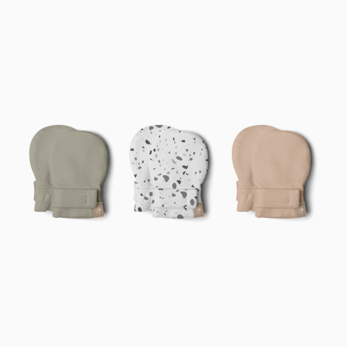 Goumi Kids Stay-On Baby Mitts (3 Pack) - Moss + Terrazzo + Sandstone, 0-3 M