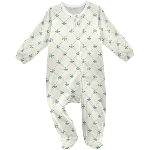 Fleur De Lis Baby One-Piece Footies Floral Plaid Newborn Rompers Pajamas Boys Girls Sleep Play Cotton Footed Pjs