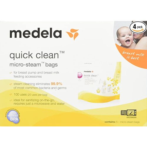Medela Quick Clean Micro-Steam Bags Economy Pack of 4 retail boxes (20 Bags Total) - Original Version