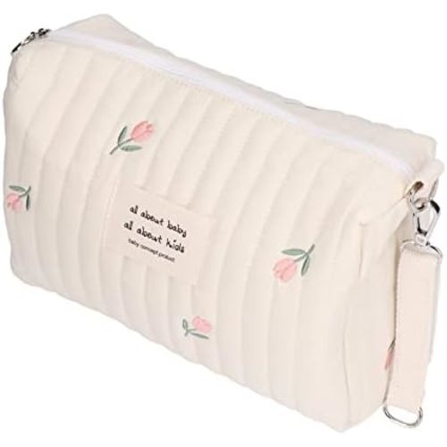Diaper Bag, Small Diaper Bag Tote Baby Tote Bag Quilted Cotton Cute Pattern Nappy Diaper Storage Bag with Stroller Hooks Portable Stroller Baby Diaper Bag for Baby Bottles (tulip