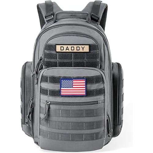 SHARKMOUTH Diaper Bag Backpack for Dad and Mom, Military Molle diaper Pack with Insulated Bottle Holders and Wipe Pocket