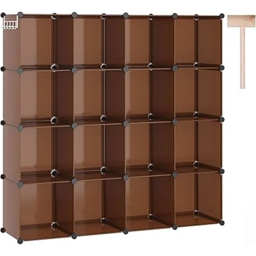 C&AHOME 16-Cube Storage Organizer, Plastic Shelves Units, DIY Closet Organizer, Modular Shelves Ideal for Home, Bedroom, 48.4" L 12.4" W 48.4" H Brown UPCS16C