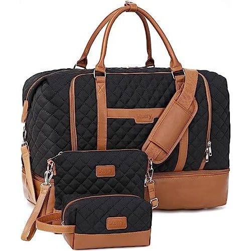 Weekender Bag, Large Travel Duffel Bag for Women, Carry on Overnight Bag with Shoe Compartment and Toiletry Bags