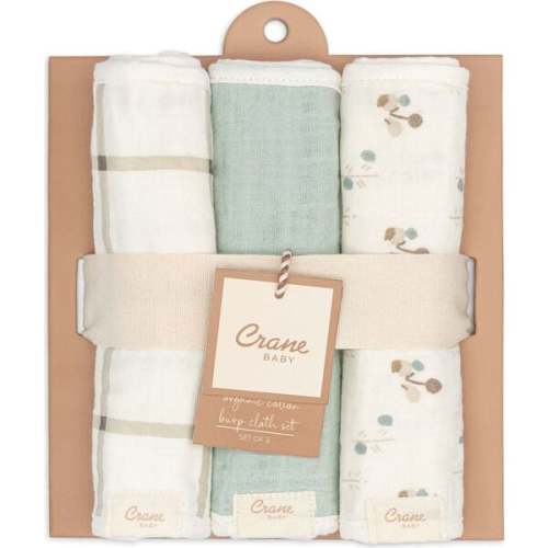 Organic Cotton 3-Piece Poppy Burp Cloth Set, White - Crane Baby | Maisonette