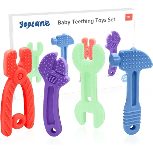 Baby Teething Toys Teethers for Babies 3-24 Months Tools Silicone Teether for Toddler Infant Boy and Girl BPA Free Freezable Chew Toy Newborn Stuff Essentials and Shower Gift | 4 Pieces Set