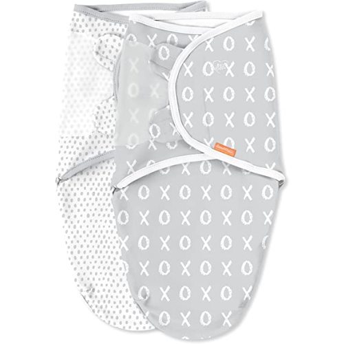SwaddleMe® Easy Change™ Swaddle – Size Small/Medium, 0-3 Months, 2-Pack (Kiss Ya) Easy to Use Newborn Swaddle with Bottom Zipper So You Can Change Diaper Without Unwrapping Baby