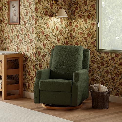 Namesake Crewe Glider Recliner Nursery Chair - GREENGUARD Gold & Certi-PUR US Certified, Ultra Cozy 360° Swivel Rocker Recliner, Versatile Glider Rocking Chair for Nursery & Living Room - Olive Boucle