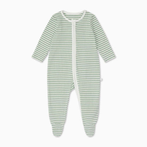 Sage Stripe Ribbed Clever Zip Pajamas - 3-6 Months