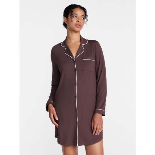 Joyspun Women's Dreamy Soft Collection Notch Collar Sleepshirt with Long Sleeves, Sizes XS-3X