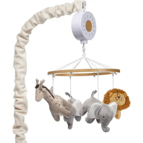 Lambs & Ivy Jungle Adventure Elephant/Lion Musical Baby Crib Mobile Soother Toy