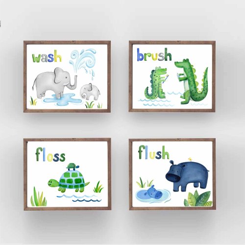 Jungle Animal Bathroom Art Prints: Safari Nursery Decor - Set of 4