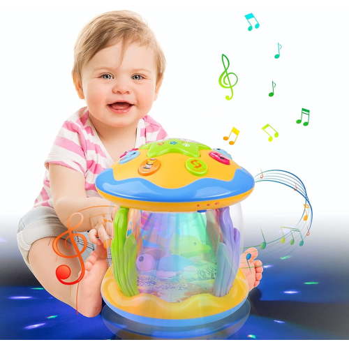 Vanmor Baby Musical Toys with Light Up for Toddlers 1 2 3, Rotating Ocean Projector Infant Toys 12-18 Month, Sitting Crawling Walking Developmental Toys for Babies, Gifts Toys for Kid