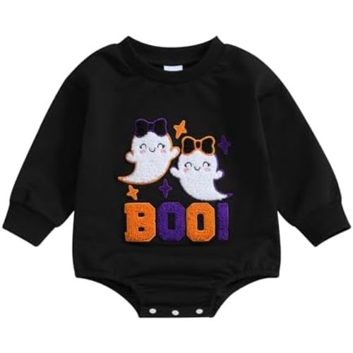 FYBITBO Newborn Halloween Outfit Girl Boy Spooky Season Romper Bubble Sweatshirt Bodysuit Fall Halloween Baby Clothes