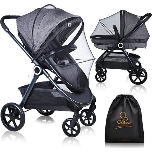 Orzbow Universal Mosquito Net for Stroller, Baby Bug Net with Two-Way Zippers & Storage Bag, Breathable & Foldable Mosquito Nets for Strollers, Car Seat, Bassinet, Cradle, Portable Mini Crib, Black - Stroller Net Cover - Black