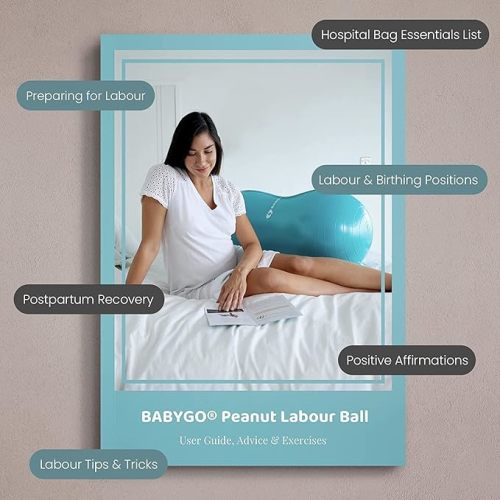 BABYGO® Peanut Ball for Labor Birth Pregnancy Exercise | Birthing Ball Maternity Labor Exercise Book & Foot Pump Included | Anti Burst - 50cm - Turquoise