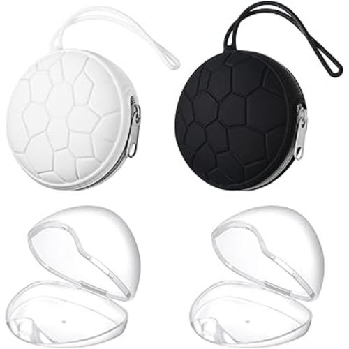 Nuanchu 4 Pieces Pacifier Holder Case Set 2 Silicone Portable Pacifier Case Cover Pouch for Diaper Bag with 2 Transparent BPA Free Pacifier Storage Container Box(Black, White)