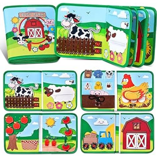 Farm Animal Busy Book for Toddlers Montessori Busy Board for 1 2 3 4 Year Old Boy Girl Birthday Gift - Quiet Activity Book with Life Skills, Cognition, Sorting, Matching - Autism Sensory Toy