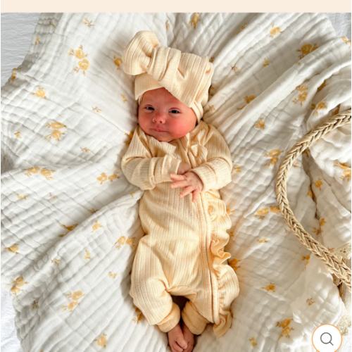 Frill Zip Romper | Pastel Lemon Rib Pointelle – Little and Fern