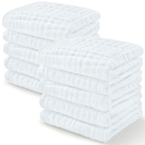 Baby Washcloths Muslin Cotton, Large 10”x10” by Comfy Cubs, Color: White, Size: pack of 10