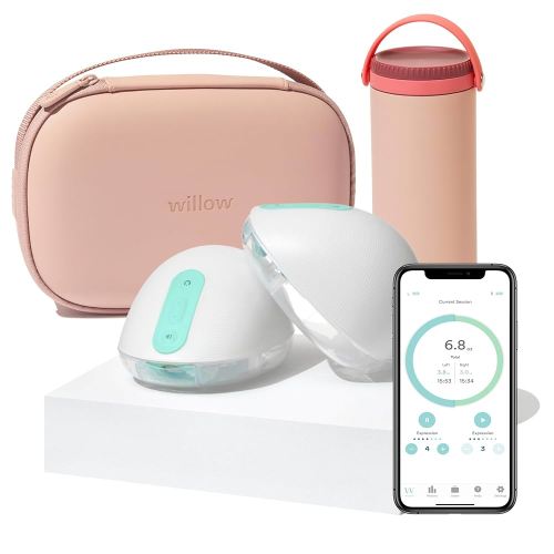 Willow 360 - Wearable Breastfeeding Pump w/Case and Milk Cooler in Pink - Hands Free Breast Pump - The only Leak-Proof Wearable Breast Pump - 7 Levels of Hospital Grade Suction Strength