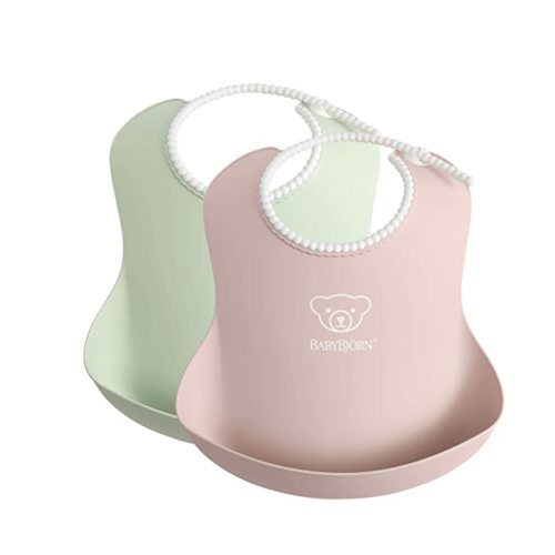 BABYBJÖRN Baby Bib, 2-Pack, Powder Green/Pink - Powder Green/ Pink