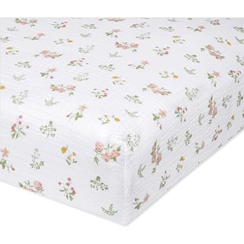 aden + anais Essentials Classic Crib Sheet, 100% Cotton Muslin, Super Soft & Breathable, Tailored Snug Fit, Country Floral