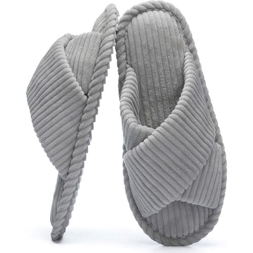 Slippers for Women Memory Foam House Bedroom Corduroy Crossbands Open Toe Slides Sandals Shoes Comfy Trendy Gift for womens Anti-Skid sole