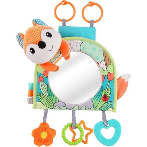 Koty Infant Car Seat Toy - Kick and Play Activity Center with Mirror, Teether and Crinkle Paper, Fun Travel Baby Toy for Rear Car Seat, Easier Drive with Newborns, Babies