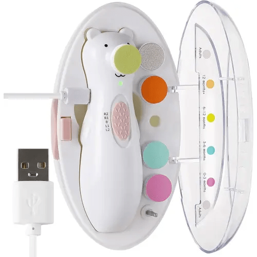 haakaa Rechargeable Baby Nail File Baby Nail Trimmer Electric with LED Light, Rechargeable Baby Nail Clippers for Newborn/Adults Toes and Fingernails, Additional Replacement Heads & Charging Cable