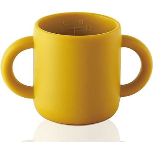 Tiny Silicone Drinking Training Cup for Baby and Toddler - 2 easy- grip handles - Baby Open Cup 5 OZ, 6months+ (Corn yellow)