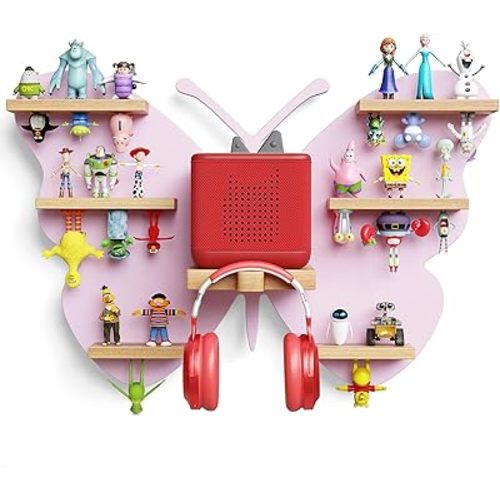 Tonies Storage Shelf - 30+ Capacity Tonies Shelf Magnetic with Top and Upside Down Magnet Floating Station - Tonie Box Storage for Accessories, Toniebox Character Holder (Butterfly)