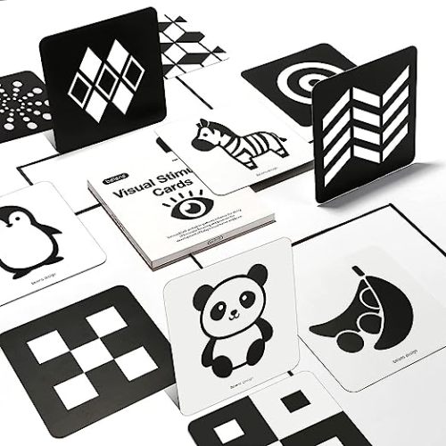 beiens High Contrast Baby Flashcards, Newborn Brain Development Toys, Visual Stimulation Learning Activity Cards, 20 PCs 40 Pages 5.5'' x 5.5'' Educational Infants Gift - Black & White(for 0-3 Months)