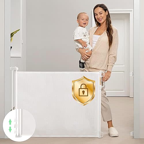 Retractable Baby Gate, Momcozy Mesh Baby Gate or Mesh Dog Gate, 33" Tall,Extends up to 55" Wide, Child Safety Gate for Doorways, Stairs, Hallways, Indoor/Outdoor