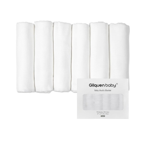 GLLQUEN BABY Receiving Blanket Boy Cotton Muslin Swaddle Blankets Girl Newborn Squares Breathable & Soft Thin Baby Blankets Cloths Double Absorbent Infant Swaddling Wrap - 6 Pack (White)