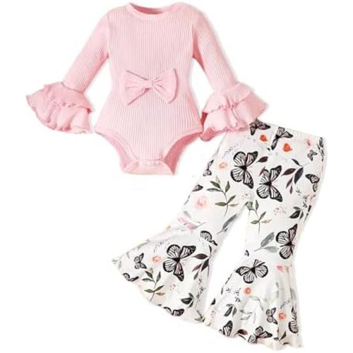 Newborn Baby Girl Clothes Infant Outfit Pagoda Sleeves Romper + Floral Pants Cute Fall Winter Clothing Set