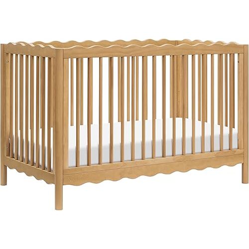 babyletto Swell 4-in-1 Convertible Crib with Toddler Bed Conversion Kit in Honey, Greenguard Gold Certified, Made of 100% Solid Wood