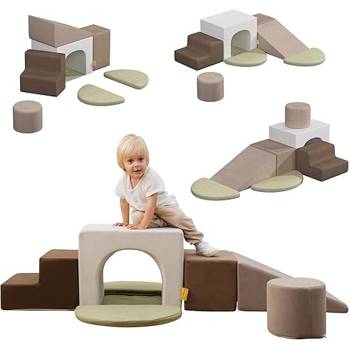 BanaSuper Kids Climbing Foam Blocks Playset - 7 Piece Toddler Climbing Toys, Indoor Gross Motor Development Montessori Gross Motor Toy for Babies & Toddlers (Grey)