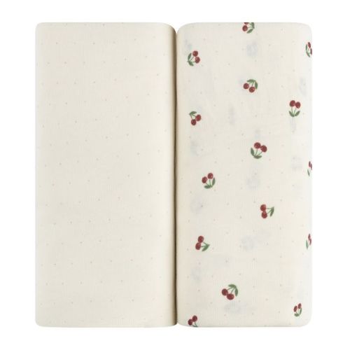 Aurora Classics Fitted Sheet Set - 2 pk - 100% Jersey Knit Cotton - Cherry Printed