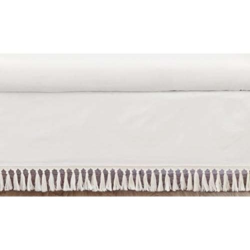 Sweet Jojo Designs Ivory Gender Neutral Boho Bohemian Girl Boy Baby Nursery Crib Bed Skirt Dust Ruffle - Solid Color Beige Cream Off White Farmhouse Chic Unisex Minimalist Tassel Fringe Macrame Cotton