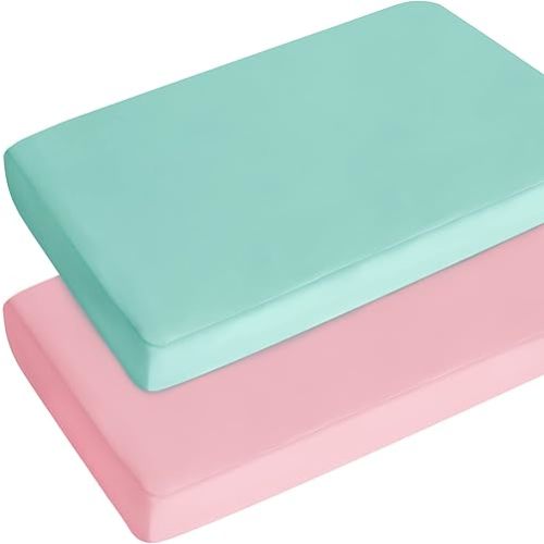 Pack and Play Sheets Boy Girl, 2 Pack Portable Playard Sheet Fits for Graco Pack N Play, Snug Fit Breathable Soft Fitted Playpen Sheet, Mini Crib Sheets, Blue & Pink
