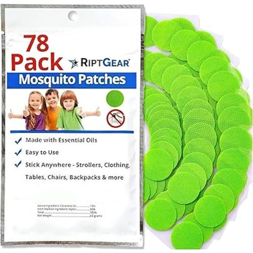 RiptGear Mosquito Patches - 78 Pack of Bug Stickers for Kids and Adults, Natural Citronella Patch Sticks to Any Surface - DEET Free Mosquito Stickers