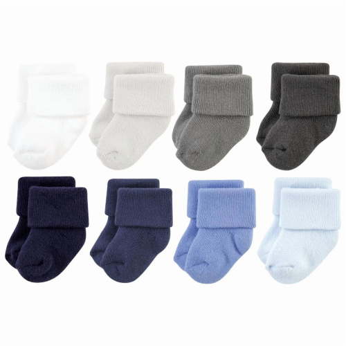 Hudson Baby Infant Boy Cotton Rich Newborn and Terry Socks, Solid Blue Gray 8 Pack Terry, 0-6 Months