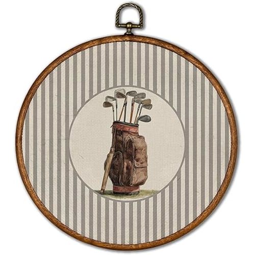 KSDUT Vintage Golf Shaft Wall Art Decor - Retro Sports Trendy Wall Art Canvas Frame Hanging Prints, Nursery Sports Gallery Round Artwork Decor for Boys Room Home Decorations 10"x10"